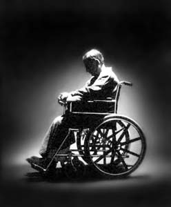 Troubled man in a wheelchair